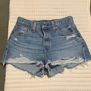 Levi 501 Distressed Blue Denim Women Shorts
